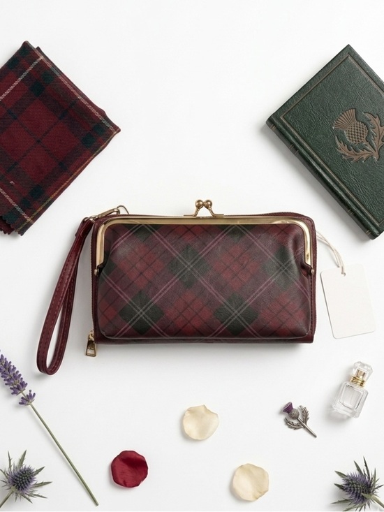None Handbags - NWT Red & Black Plaid Diamond Kiss-Lock Clutch Wristlet